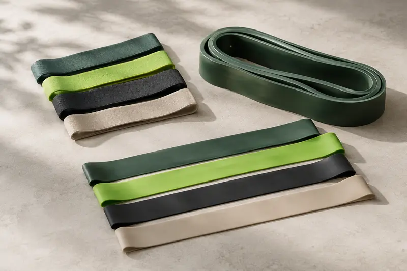 Mini-bandes, bandes longues en boucle et bandes plates disposées sur un fond clair