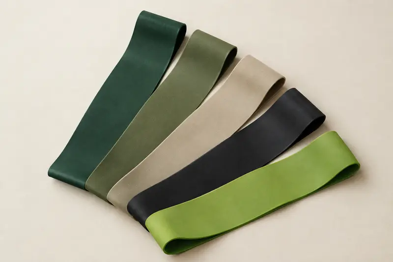 Mini-bandes de résistance en boucle présentées en plusieurs couleurs sur un fond clair