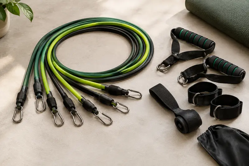 Kit de tubes de résistance avec poignées et attaches disposées à côté
