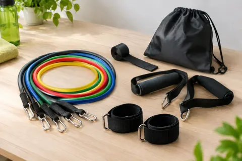 Kit BeMaxx de cinq tubes de résistance avec poignées, ancre de porte, sangles de cheville et sac