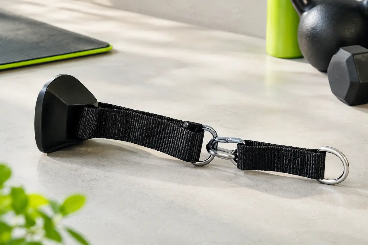 Ancrage de porte noir avec sangle renforcée, maillon de chaîne et anneau en D en acier