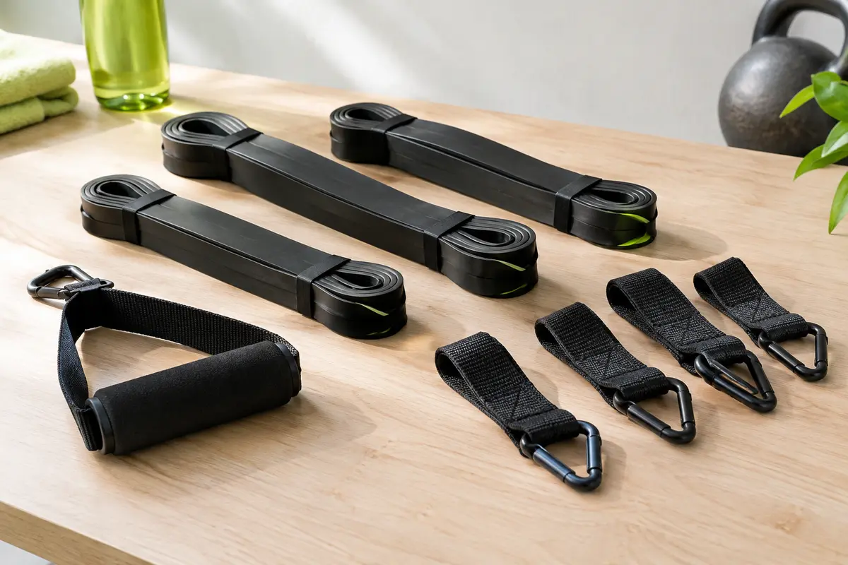 Kit noir Fitarc avec quatre bandes d’assistance à la traction, sangles, mousquetons et repose-pied