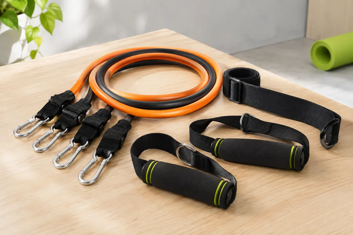 Kit Hpygn de traction avec trois tubes orange et noirs, sangle réglable et deux appuis suspendus