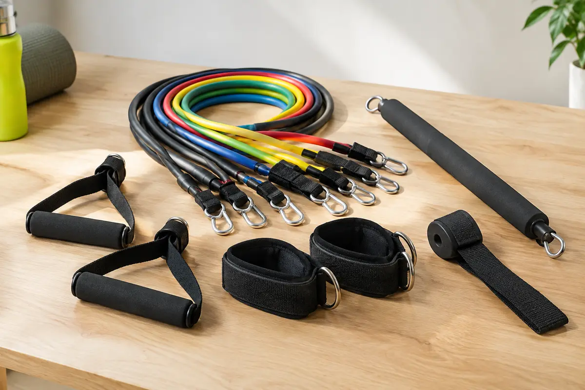 Kit de bandes de résistance avec barre, poignées, sangles de cheville et ancrage de porte