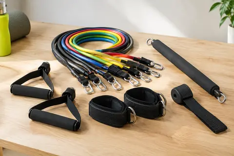 Kit de bandes de résistance avec barre, poignées, sangles de cheville et ancrage de porte
