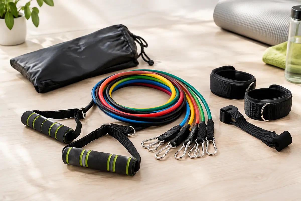 Kit Whatafit de tubes de résistance multicolores avec poignées, ancrage de porte et étui